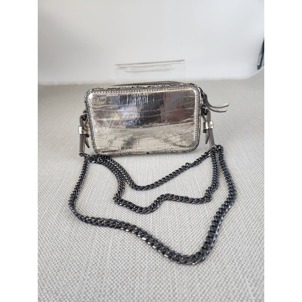 Banana Republic Silver Crackle Metallic Crossbody Mini Zip Leather Club Bag